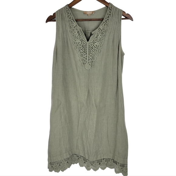 carla conti Dresses & Skirts - Carla Conti Light green embroidered 100% linen dress size S